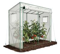 VOUNOT ® Serre de Jardin à Toit Incliné Serre à Tomate avec Grande Porte et 2 Fenêtres pour Légumes Plantes Fleurs Bâche PE Renforcée 135g/m2 Protéger Vos Plantes en Toutes Saisons 200x77x170cm Blanc