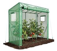 VOUNOT ® Serre de Jardin à Toit Incliné Serre à Tomate avec Grande Porte et 2 Fenêtres pour Légumes Plantes Fleurs Bâche PE Renforcée 135g/m2 Protéger Vos Plantes en Toutes Saisons 200x77x170cm Vert