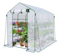 VOUNOT® Serre de Jardin PE avec Étagères 3 Niveaux Serre de Jardin pour Légumes Plantes Fleurs Bâche Renforcée 135g/m2 Protéger Vos Plantes en Toutes Saisons 143x215x195cm