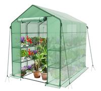 VOUNOT® Serre de Jardin PE avec Étagères 3 Niveaux Serre de Jardin pour Légumes Plantes Fleurs Bâche Renforcée 135g/m2 Protéger Vos Plantes en Toutes Saison 143x215x195cm Vert