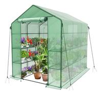VOUNOT® Serre de Jardin PE avec Étagères 3 Niveaux Serre de Jardin pour Légumes Plantes Fleurs Bâche Renforcée 135g/m2 Protéger Vos Plantes en Toutes Saison 143x215x195cm Vert