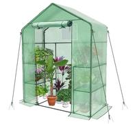 VOUNOT® Serre de jardin avec étagères 143x73x195cm vert - bâche renforcée 135g/m² - fenêtre moustiquaire - porte enroulable zippée