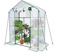 VOUNOT® Serre de Jardin PE avec Étagères 3 Niveaux Serre de Jardin pour Légumes Plantes Fleurs Bâche Renforcée 135g/m2 Protéger Vos Plantes en Toutes Saisons 143x73x195cm