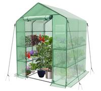 VOUNOT® Serre de jardin avec étagères 143x143x195cm vert - bâche renforcée 135g/m² - fenêtre moustiquaire - porte enroulable zippée