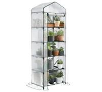VOUNOT® Serre de jardin avec étagères 5 niveaux - 69x49x193cm blanc - bâche renforcée - porte enroulable zippée