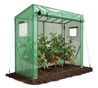 VOUNOT ® Serre de Jardin à Toit Incliné Serre à Tomate avec Grande Porte et 2 Fenêtres pour Légumes Plantes Fleurs Bâche PE Renforcée 135g/m2 Protéger Vos Plantes en Toutes Saisons 200x77x170cm Vert
