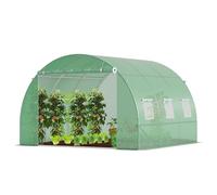 Serre de jardin tunnel - VOUNOT - 9m² Vert - Acier galvanisé - Fenêtre anti-moustiquaire, porte enroulable, barre anti-tempête