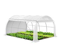 VOUNOT® Serre de jardin tunnel Toute Saison 12m² blanc - acier galvanisé - fenêtres et portes latérales zippées enroulables
