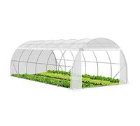 VOUNOT® Serre de jardin tunnel Toute Saison 18m² blanc - acier galvanisé - fenêtres et portes latérales zippées enroulables