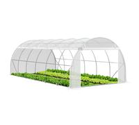 VOUNOT® Serre de jardin tunnel Toute Saison 18m² blanc - acier galvanisé - fenêtres et portes latérales zippées enroulables