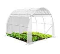 VOUNOT® Serre de jardin tunnel Toute Saison 6m² blanc - acier galvanisé - fenêtres et portes latérales zippées enroulables