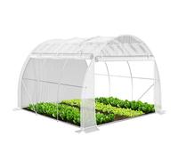 VOUNOT® Serre de jardin tunnel Toute Saison 9m² blanc - acier galvanisé - fenêtres et portes latérales zippées enroulables
