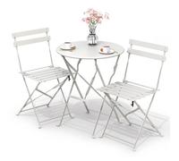 Ensemble de bistrot en métal VOUNOT® 3 pièces, table de bistrot pliante avec 2 chaises, blanc