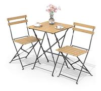 vounot® Set de Bistro Ensemble de Mobilier d'Extérieur de 3 pièces avec Table et 2 Chaises Pliantes en Bois pour Balcon Terrasse et Jardin
