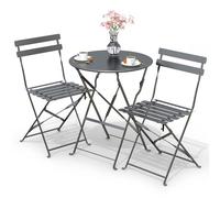 VOUNOT® Ensemble bistro extérieur 1 table 2 chaises acier gris