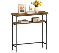 vounot® Table Console à 2 Niveaux Table d’Entrée en Métal et MDF Petite Table de Présentation Bout de Canapé pour Couloir Entrée Salon Bureau Chambre 80x24x80 cm Marron