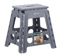 VOUNOT® Tabouret Pliant Portable Marchepied Pliable Antidérapant avec Poignée Tabouret Escabeau Compact pour Cuisine Salle de Bain Jardin Camping 39 x 32 x 40 cm Gris