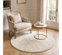 VOUNOT® Tapis de salon poils ras doux antiderapant ф120cm uni beige