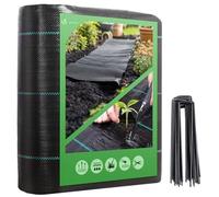 VOUNOT® Toile de paillage 25m x 1m 100g/m² avec 50 piquets de fixation - Bâche géotextile anti UV contre mauvaises herbes