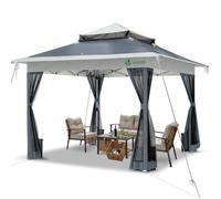 VOUNOT® Tonnelle de Jardin Extérieur 3.6x3.6m Pop up avec Moustiquaire Barnum Anti-UV Respirable Tente de Réception Cadre en Acier Toits Doubles Belvédère Jardin Terrasse Gris
