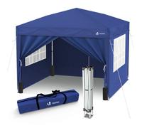 VOUNOT® Tonnelle de jardin 3x3m pliable avec portes et fenêtres et sac de transport bleu