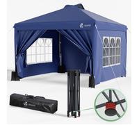 VOUNOT® Tonnelle de jardin 3x3m pliable installation facile POP UP avec portes et fenêtres - Imperméable et anti-UV - Bleu