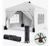 VOUNOT® Tonnelle de jardin 3x3m pliable installation facile POP UP avec portes et fenêtres - Imperméable et anti-UV - Blanc