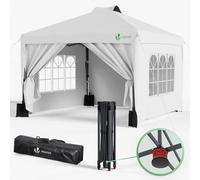 VOUNOT® Tonnelle de Jardin 3x3m Pop up Tente Pliable avec Parois Imperméable Anti UV Respirable Hauteur Réglable avec Sac de Transport Installation Facile Blanc