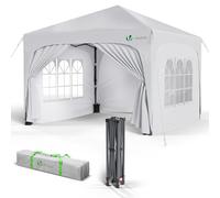 VOUNOT® Tonnelle de jardin arquée 3x3m pliable avec porte et fenêtre amovible - Hauteur réglable - Imperméable et anti-UV - Blanc