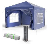 VOUNOT® Tonnelle de Jardin 3x3m Tente Pliable Imperméable avec Parois Anti UV Chapiteau de Jardin Exterieur Hauteur Réglable avec Sac de Transport pour Camping Festival Plage Jardins Bleu