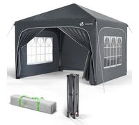 VOUNOT® Tonnelle de jardin arquée 3x3m pliable avec porte et fenêtre amovible - Hauteur réglable - Imperméable et anti-UV - Gris