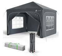 VOUNOT® Tonnelle de jardin arquée 3x3m pliable avec porte et fenêtre amovible - Hauteur réglable - Imperméable et anti-UV - Gris