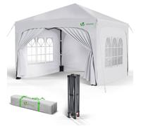 VOUNOT® Tonnelle de jardin arquée 3x3m pliable avec porte et fenêtre amovible - Hauteur réglable - Imperméable et anti-UV - Blanc
