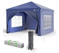 VOUNOT® Tonnelle de jardin arquée 3x3m pliable avec porte et fenêtre amovible - Hauteur réglable - Imperméable et anti-UV - Bleu