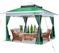 VOUNOT® Tonnelle de Jardin Extérieur 3.6x3.6m avec Moustiquaire Barnum Anti-UV Respirable Tente de Réception Cadre en Acier Toits Doubles Belvédère Jardin Terrasse Vert