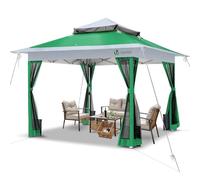 VOUNOT® Tonnelle de Jardin Extérieur 3.6x3.6m Pop up avec Moustiquaire Barnum Anti-UV Respirable Tente de Réception Cadre en Acier Toits Doubles Belvédère Jardin Terrasse Vert