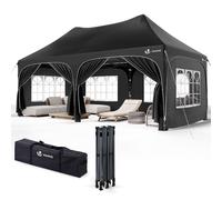 VOUNOT® Tonnelle de Jardin Extérieur 3x6m Barnum Pliant avec 6 Parois Amovibles et 6 Sacs de Sable Tente de Reception Imperméable et Anti-UV pour Camping Festival Mariage Sac de Transport Inclus Noir