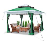 VOUNOT® Tonnelle de Jardin Extérieur 3.6x3.6m avec Moustiquaire Barnum Anti-UV Respirable Tente de Réception Cadre en Acier Toits Doubles Belvédère Jardin Terrasse Vert