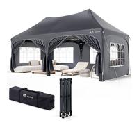 VOUNOT® Tonnelle de jardin pliable 3x6m - Barnum réglable en hauteur avec 6 parois amovibles - Imperméable et anti-UV - Gris