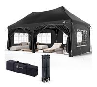 VOUNOT® Tonnelle de jardin pliable 3x6m - Barnum réglable en hauteur avec 6 parois amovibles - Imperméable et anti-UV - Noir