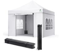 VOUNOT® Tonnelle de jardin renforcée 3x3m pliable avec 4 parois et sac de transport à roulette - Imperméable et anti-UV - Blanc