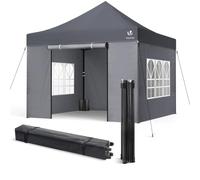 VOUNOT® Tonnelle de Jardin Pliante 3 * 3m Renforcé avec 4 Parois Mur fenêtre Tente en Polyester Imperméable pour Festival Jardin Camping Sac de Transport et Sacs de Sable Inclus Gris