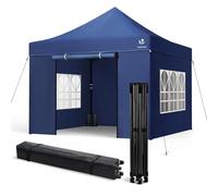 VOUNOT® Tonnelle de jardin renforcée 3x3m pliable Barnum avec 4 parois - sac de transport à roulettes et sacs de sable - Bleu