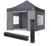 VOUNOT® Tonnelle de jardin renforcée 3x3m pliable Barnum avec 4 parois - sac de transport à roulettes et sacs de sable - Gris