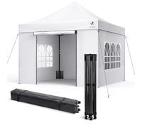 VOUNOT® Tonnelle de jardin renforcée 3x3m pliable Barnum avec 4 parois - sac de transport à roulettes et sacs de sable - Blanc