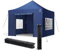 VOUNOT® Tonnelle de jardin renforcée 3x3m pliable avec 4 parois et sac de transport à roulette - Imperméable et anti-UV - Bleu