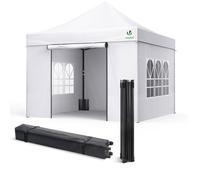 VOUNOT® Tonnelle de jardin renforcée 3x3m pliable avec 4 parois et sac de transport à roulette - Imperméable et anti-UV - Blanc