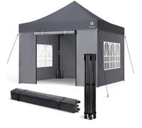 VOUNOT® Tonnelle de jardin renforcée 3x3m pliable Barnum avec 4 parois - sac de transport à roulettes et sacs de sable - Gris