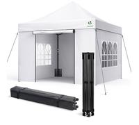 VOUNOT® Tonnelle de jardin renforcée 3x3m pliable Barnum avec 4 parois - sac de transport à roulettes et sacs de sable - Blanc