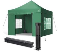 VOUNOT® Tonnelle de Jardin Renforcée 3 x 3 m Pliante avec 4 Parois Latérales et Fenêtres Barnum Robuste Sac de Transport à roulettes et Sacs de Sable Tente pour Jardin Terrasse Camping Festival Vert